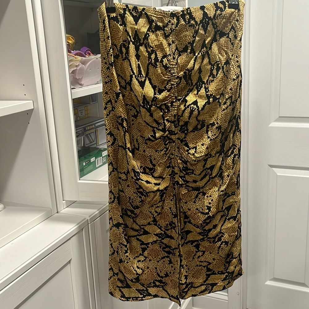 BA&SH Jupe Carry Midi Skirt, Slit, Ruched, Snakeskin, Size 2 (8/M) - Picture 3 of 14